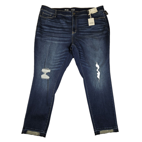 A.N.A Plus Size High Rise Distressed Raw Hem Skinny Jeans 24W Jeggings Stretch - Picture 5 of 16